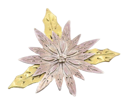 MEXICO 925 Sterling Silver  Vintage Two Tone Floral Motif Brooch Pin BP5500