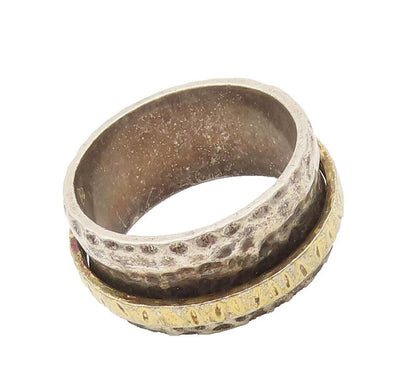 SILPADA 925 Silver  Vintage Gold Plated Hammered Spinner Ring Sz 11  RG27184