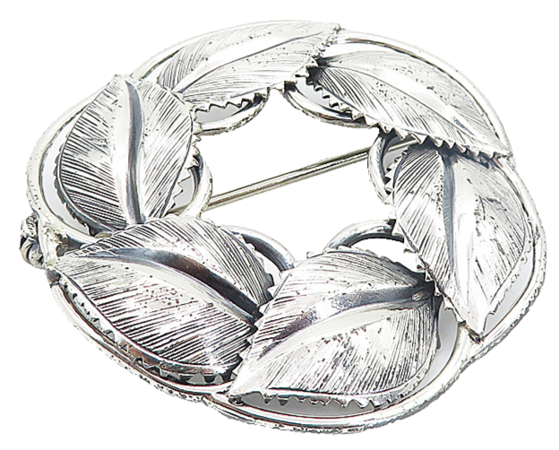 DANECRAFT 925 Sterling Silver  Vintage Shiny Floral Wreath Brooch Pin  BP2974