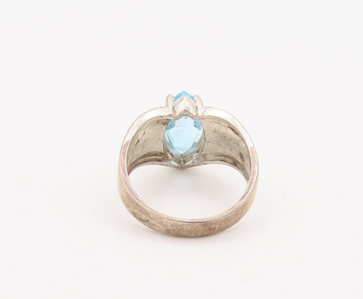 925 Sterling Silver Vintage Ring Solid Marquise Cut Blue CZ  Sz 10.5  RG29087