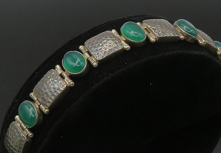 925 Sterling Silver  Vintage Cabochon Green Carnelian Chain Bracelet  BT8732