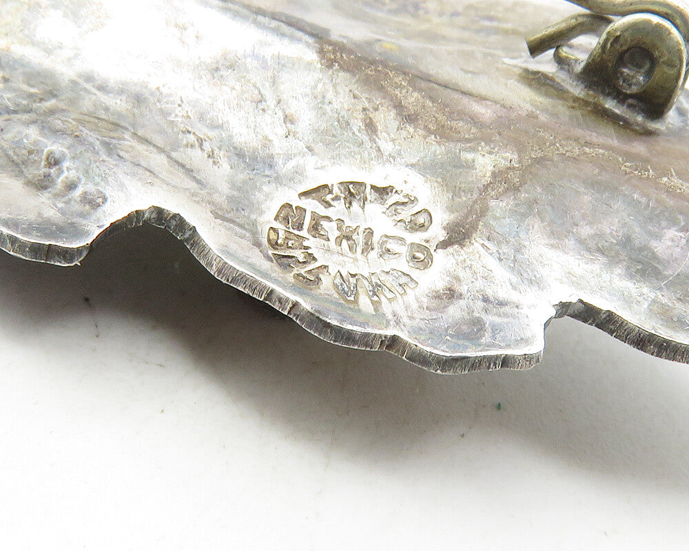 MEXICO 925 Sterling Silver  Vintage Oxidized Floral Leaf Brooch Pin  BP3978