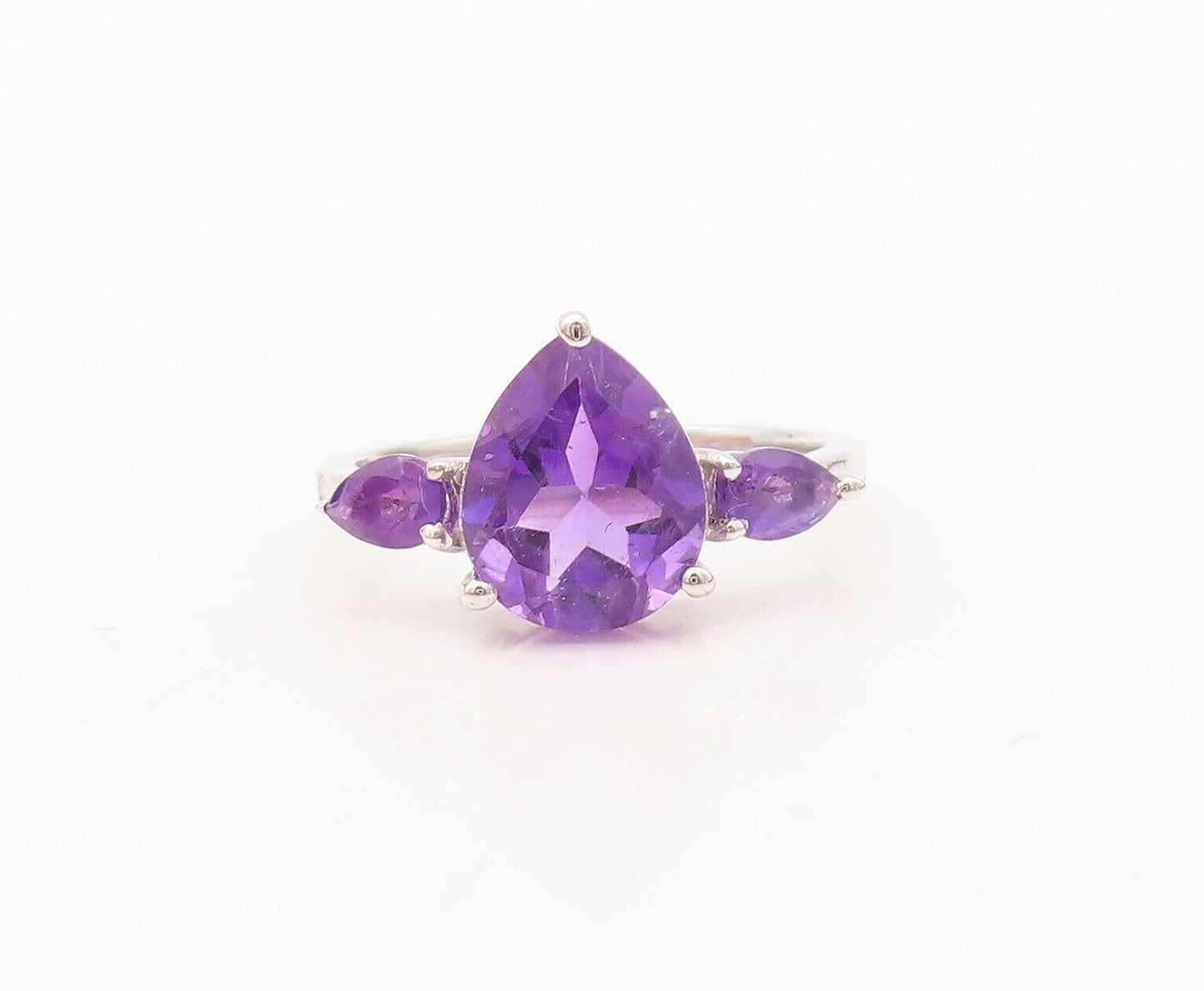 925 Sterling Silver Vintage Ring Minimalist Drop Cut 3 Amethyst  Sz 7  RG30392