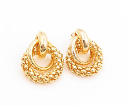 925 Sterling Silver Vintage Earrings Gold Plated Chunky Interlocking  EG14048