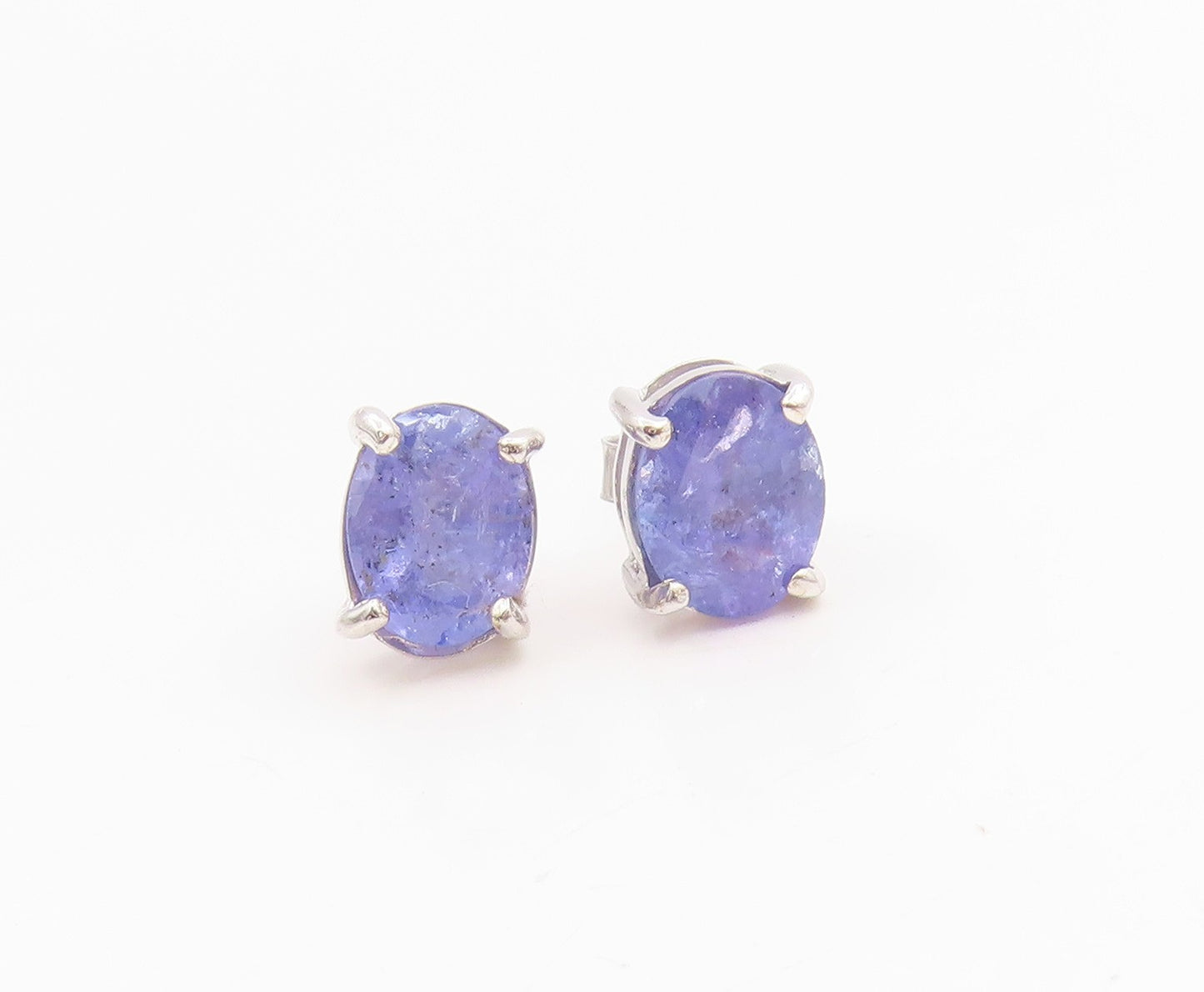 925 Sterling Silver Vintage Earrings Minimalist Oval Cut Tanzanite Stud  EG14273