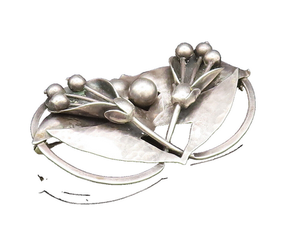 925 Sterling Silver  Vintage Antique Hammered Double Flower Brooch Pin  BP9624