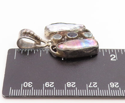 925 Sterling Silver Vintage Pendant Mother Of Pearl & Amethyst Charm  PT25913