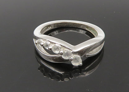 925 Sterling Silver  Vintage Graduated Topaz Shiny Band Ring Sz 8  RG22437
