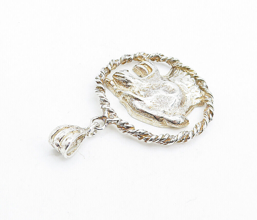 925 Sterling Silver  Vintage Shiny Sculpted Wild Cat Twist Pendant  PT4790