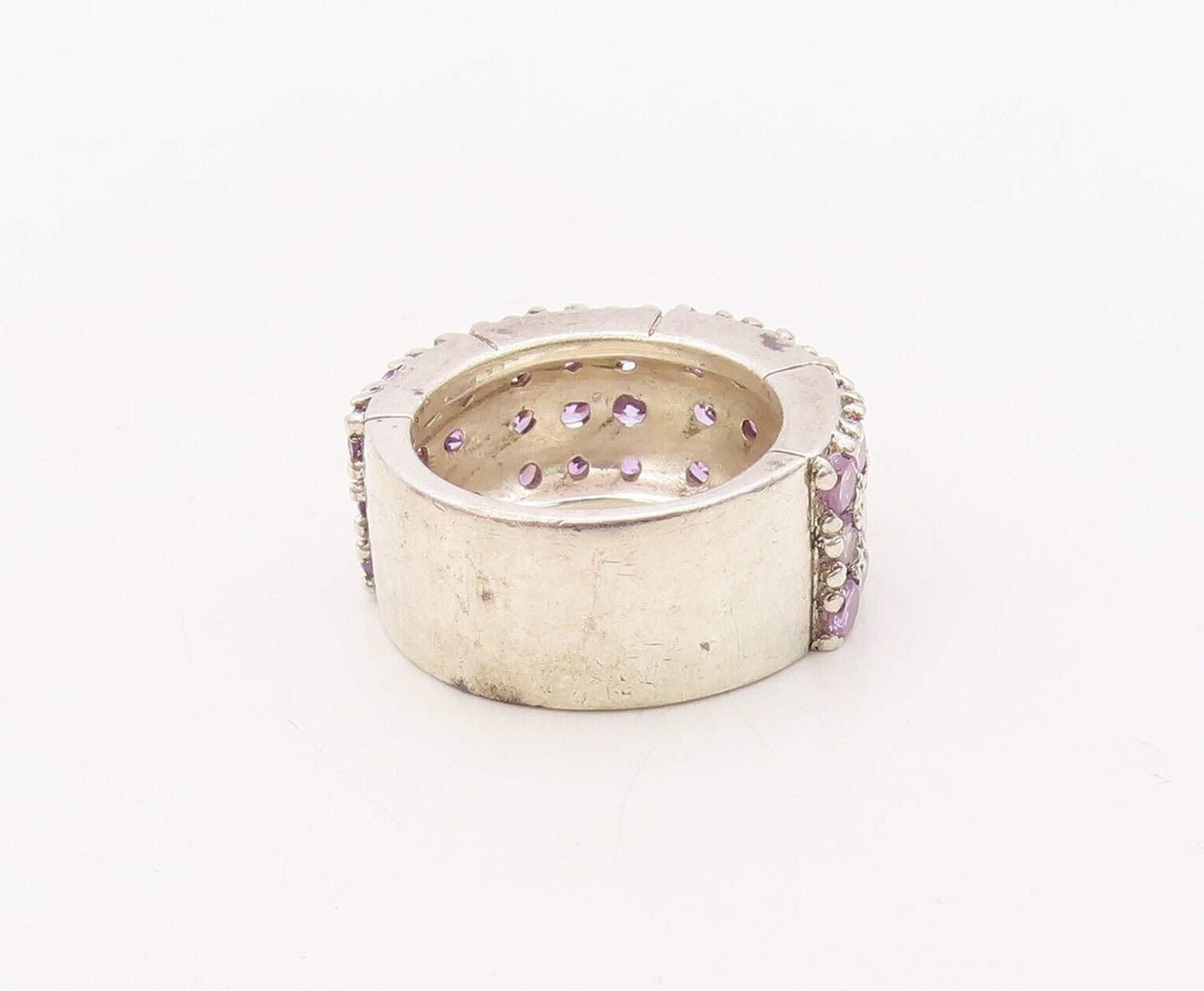 925 Sterling Silver Vintage Ring Solid Round Cut Amethyst Bands  Sz 7  RG31093