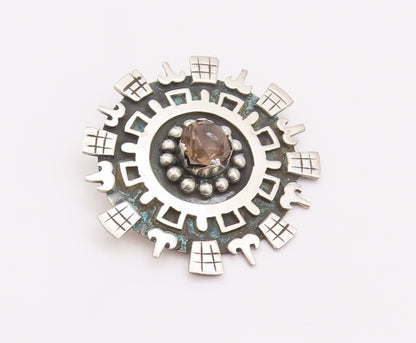 925 Sterling Silver Vintage Pendant LOS BALLESTEROS Carved Circular Gem  PT22957