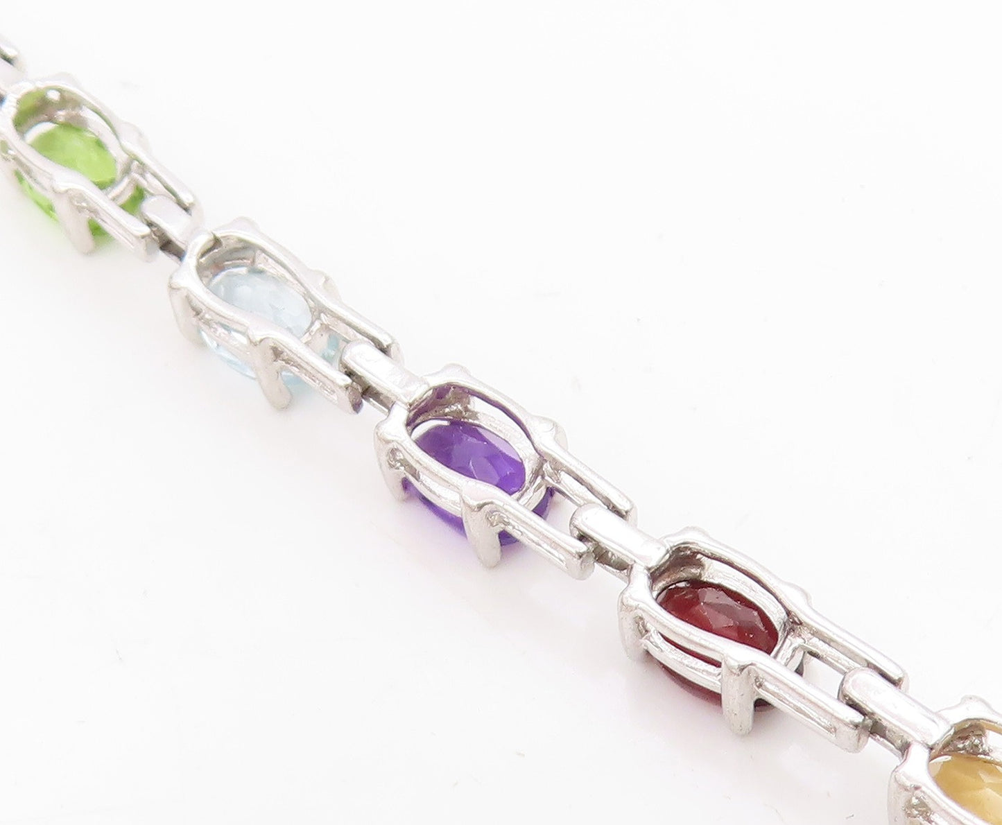 925 Sterling Silver Vintage Bracelet Multi Gemstone Elegant Tennis Link  BT11747