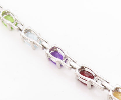 925 Sterling Silver Vintage Bracelet Multi Gemstone Elegant Tennis Link  BT11747