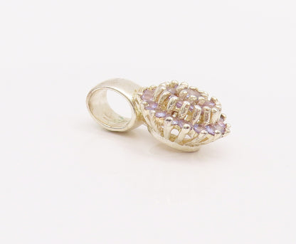 925 Sterling Silver Vintage Pendant  Round Tanzanite Beaded Flower  PT22994