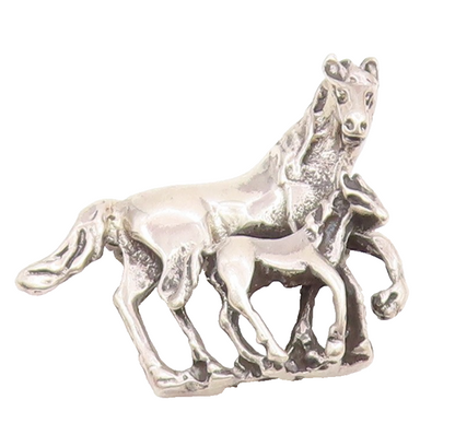 925 Sterling Silver Vintage Carved Horse Mom With Baby Horse Brooch Pin BP9832
