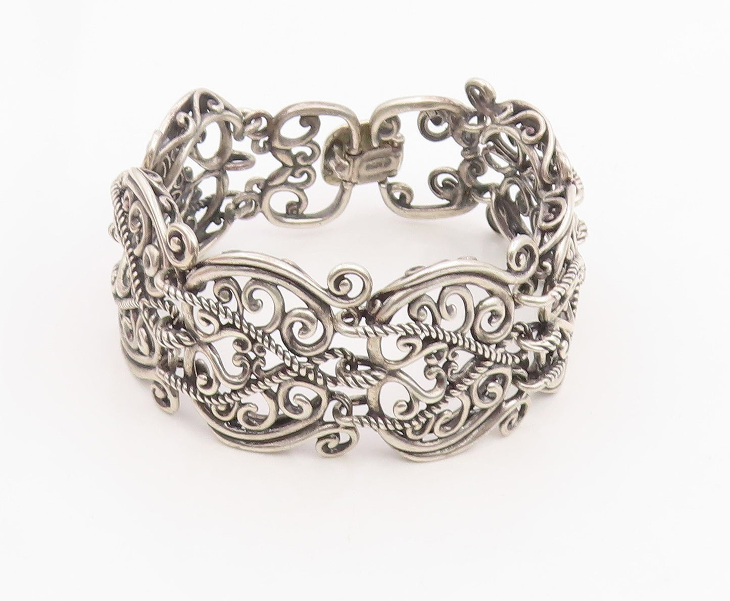925 Sterling Silver Vintage Bracelet CAROLYN POLLACK Scrollwork Link  BT11865