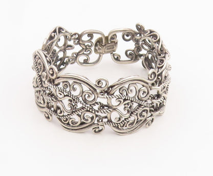 925 Sterling Silver Vintage Bracelet CAROLYN POLLACK Scrollwork Link  BT11865