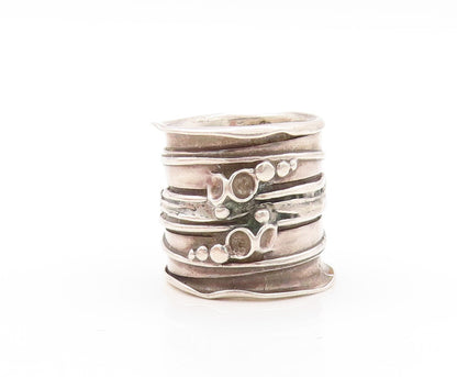 925 Sterling Silver Vintage Ring Large Brutalist Design Carved  Sz 6.5  RG31043