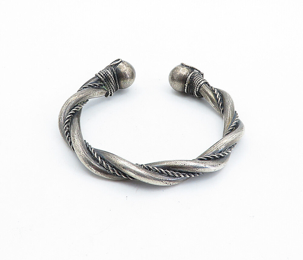 925 Sterling Silver  Vintage Antique Oxidized Rope Twist Cuff Bracelet  BT2672