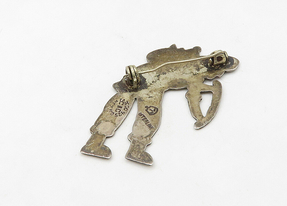 TAXCO 925 Sterling Silver  Vintage Etched Traveling Man Brooch Pin  BP8420
