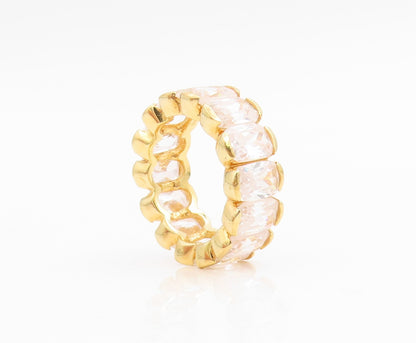 925 Sterling Silver Vintage Ring Gold Plated CZ Eternity Band  Sz 7  RG35014