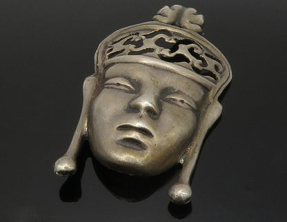 925 Sterling Silver  Vintage Antique Dark Tone Sculpted Face Brooch Pin BP5024