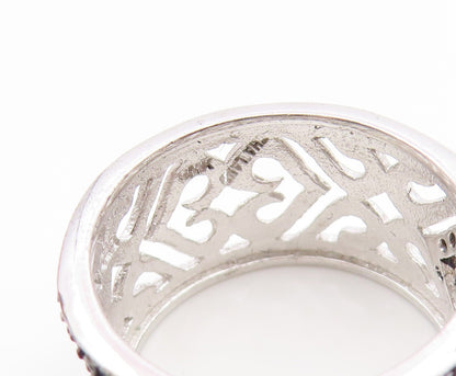 925 Sterling Silver Vintage Ring Spinel Openwork Floral Wide Band  Sz 7  RG35236