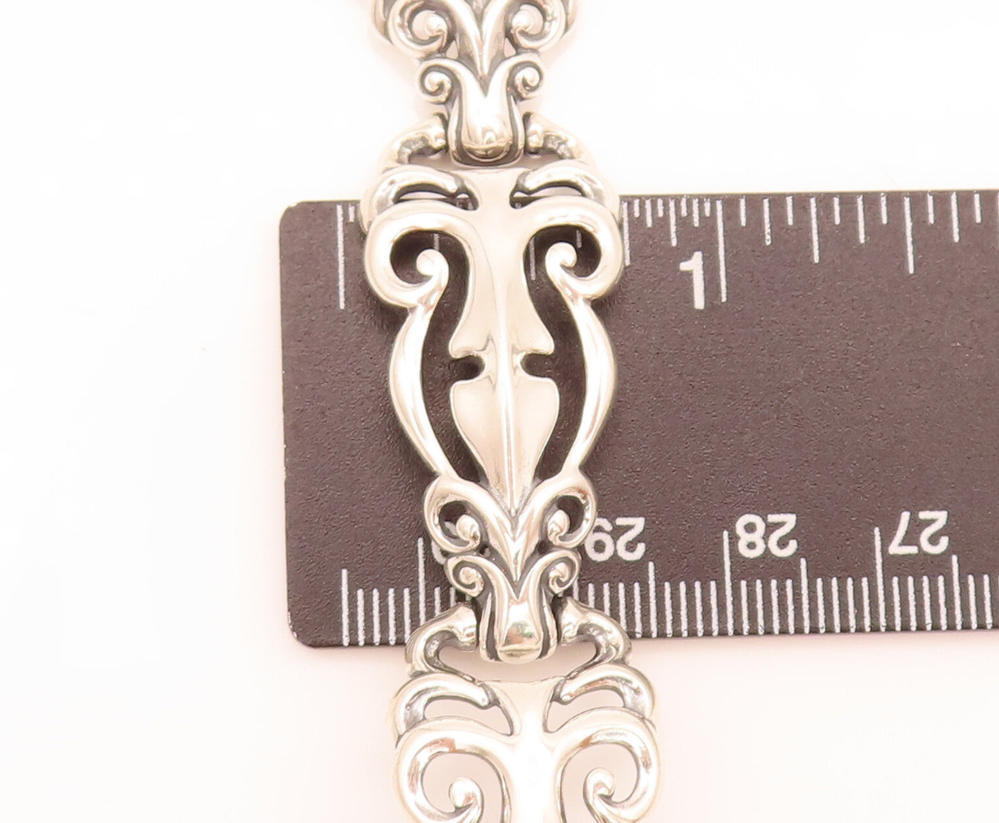 CAROLYN POLLACK 925 Silver Vintage Swirly Stencil Cutout Link Bracelet BT10025