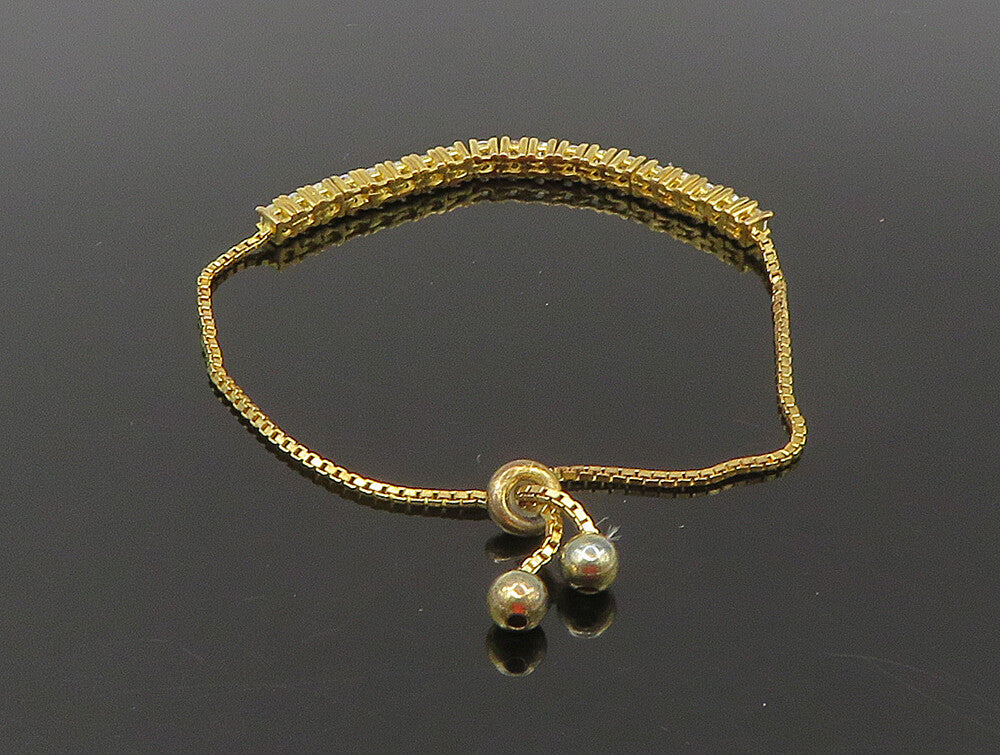 Gold Over 925 Silver  Cubic Zirconia Adjustable Child Box Chain Bracelet BT1104