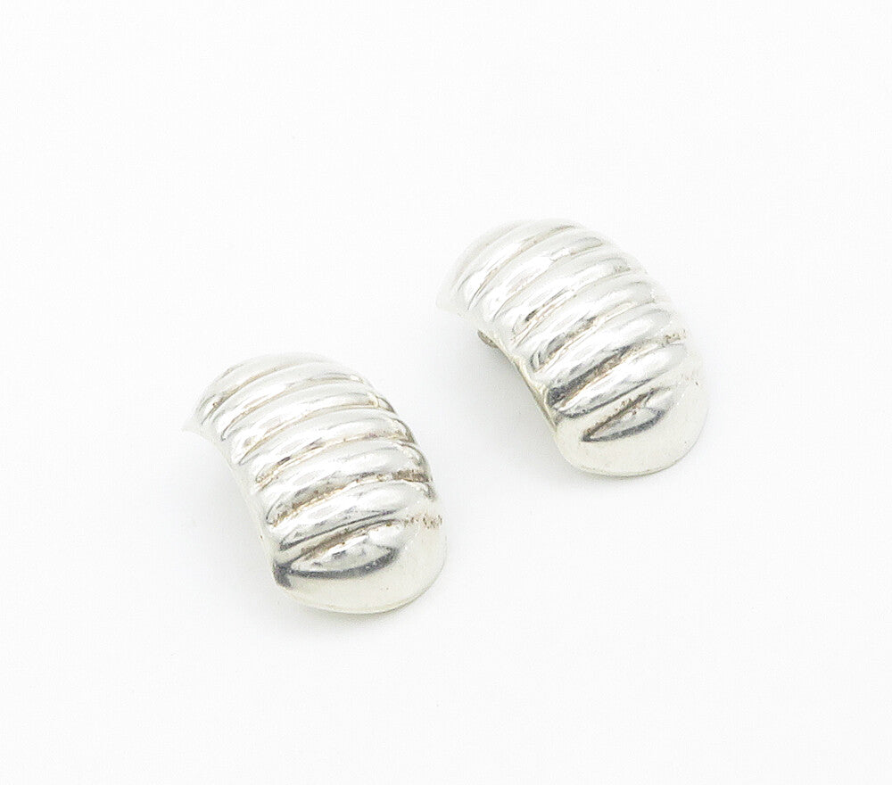MEXICO 925 Silver  Vintage Shiny Fluted Dome Non Pierce Earrings  EG8056