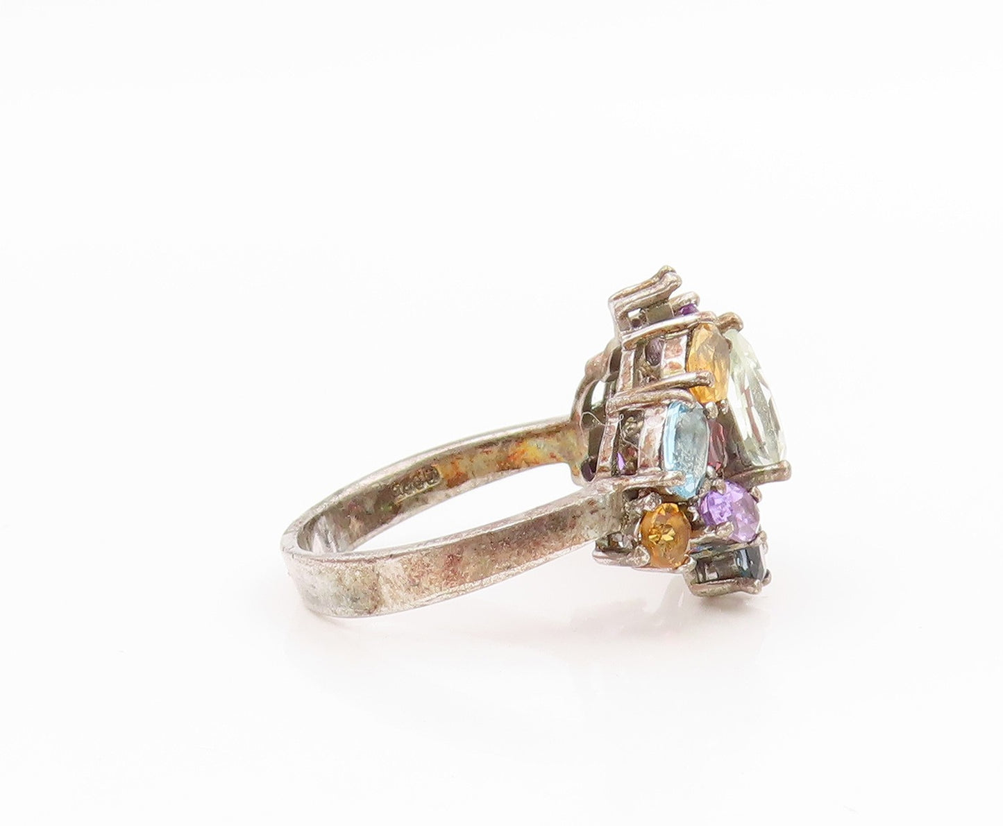 925 Sterling Silver Vintage Ring Multi Gemstone Cluster Band  Sz 8.5  RG34635