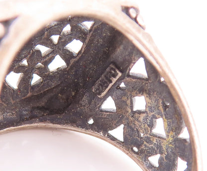 925 Sterling Silver Vintage Ring Designer Square Floral Cutout Eye Sz 7  RG28951