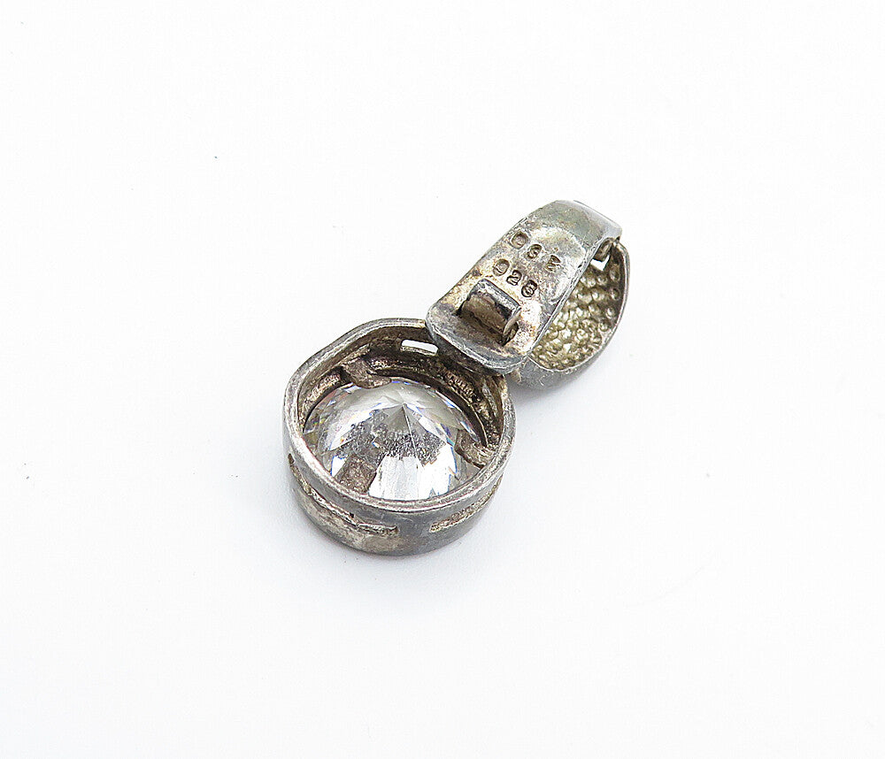 925 Sterling Silver  Vintage Faceted Cubic Zirconia Dark Tone Pendant  PT5659