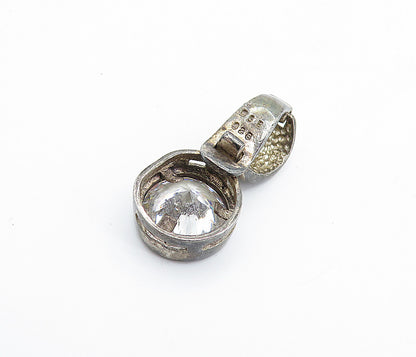 925 Sterling Silver  Vintage Faceted Cubic Zirconia Dark Tone Pendant  PT5659