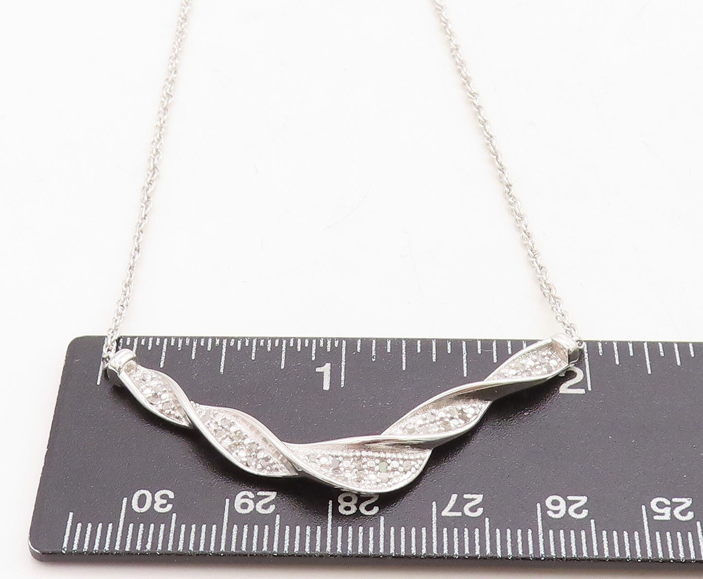 925 Sterling Silver  Shiny Genuine Diamonds Twist Chain Necklace  NE1991