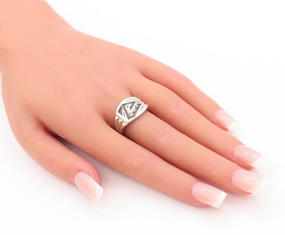 925 Sterling Silver Vintage Ring Southwestern Design Solid Carved Sz 9 RG28605