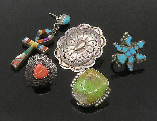 ZUNI NAVAJO 925 Silver  Vintage MultiStone Lot Single Earrings  EG11217