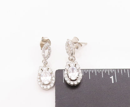 925 Sterling Silver Vintage Earrings Carved Eye Shape & Dangling Oval CZ EG13006