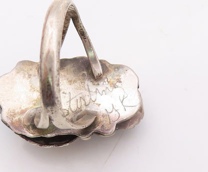 925 Sterling Silver Vintage Ring NAVAJO ZUNI Floral Turquoise  Sz 7  RG31409