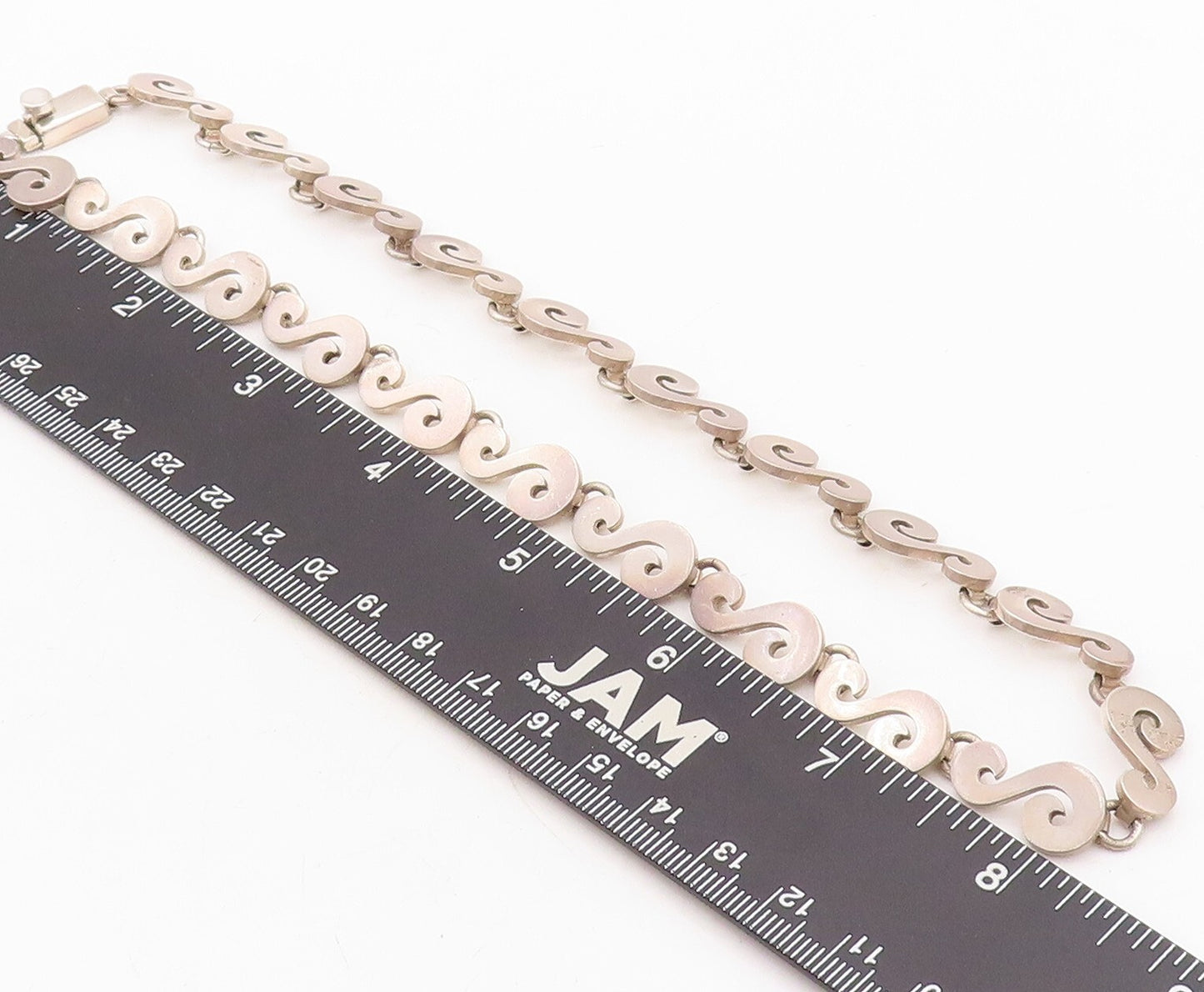 925 Sterling Silver Vintage Necklace Solid Cutout Swirly S Linked  NE4330