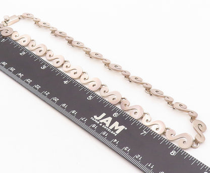 925 Sterling Silver Vintage Necklace Solid Cutout Swirly S Linked  NE4330