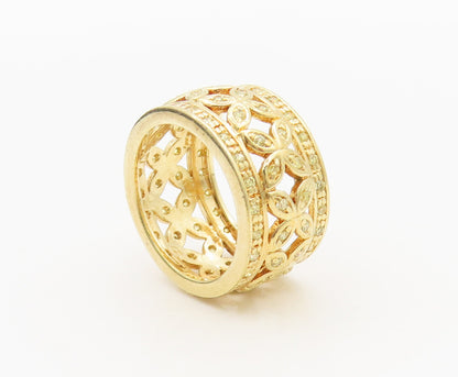 925 Sterling Silver  Vintage Gold Plated Cutout Round CZ Ring Sz 7  RG27385