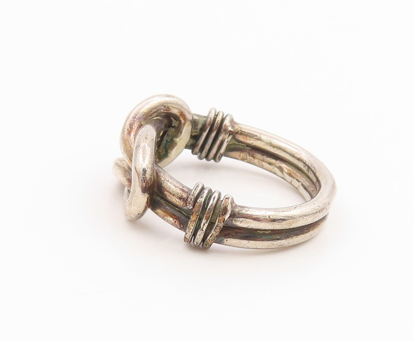 925 Sterling Silver Vintage Ring Modernist Braided Knot Band  Sz 4.5  RG35579