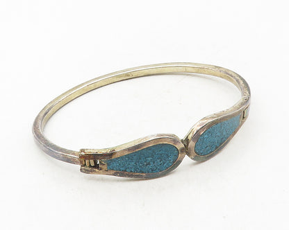 MEXICO 925 Silver  Vintage Inlaid Crushed Turquoise Bangle Bracelet  BT4180