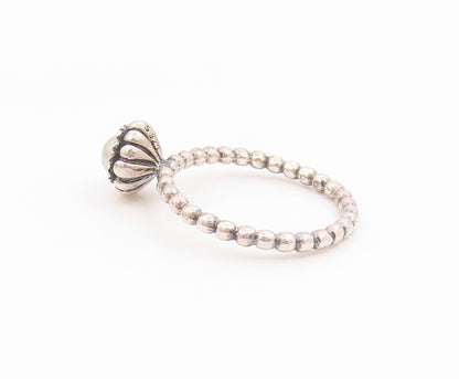 925 Sterling Silver Vintage Ring Elegant Pearl Halo Beaded Band  Sz 8  RG36044