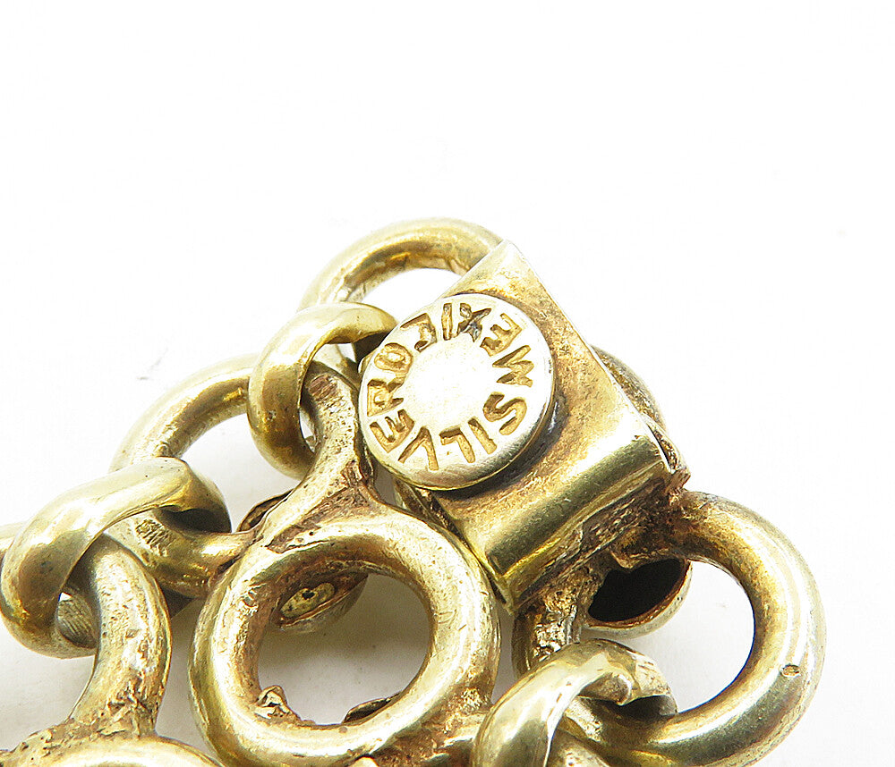 MEXICO 925 Silver  Vintage Gold Plated Open Circle Link Chain Bracelet  BT3997