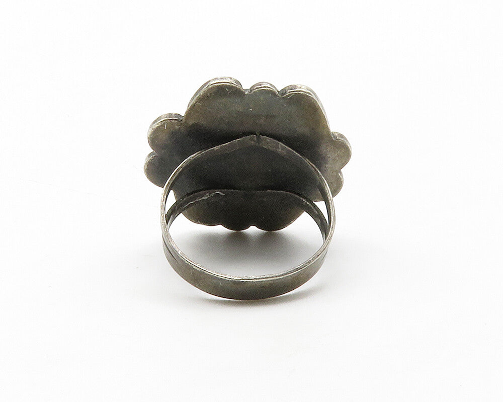 925 Sterling Silver  Vintage Black Onyx Floral Cocktail Ring Sz 6.5  RG13721
