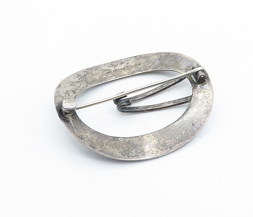 925 Sterling Silver  Vintage Antique Dark Tone Belt Buckle Brooch Pin  BP2258