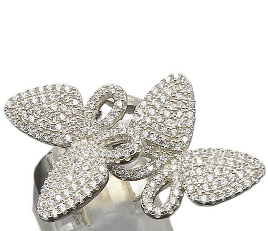 925 Silver  Vintage Shiny Cubic Zirconia Butterflies Band Ring Sz 6  RG22001