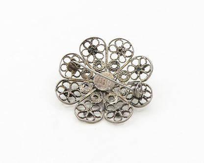 ISRAEL 925 Silver  Vintage Antique Turquoise Flower Motif Brooch Pin  BP6732
